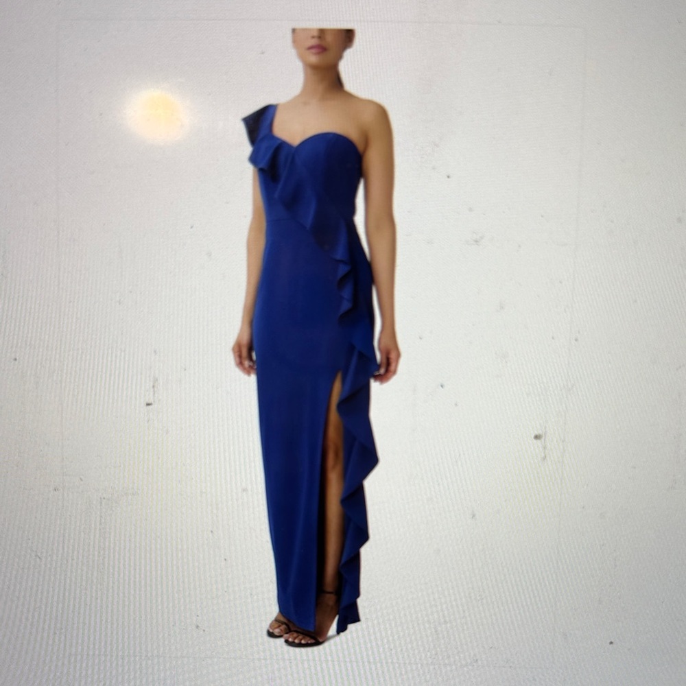 Aidan Mattox One Shoulder Blue Dress - Picture 4 of 6
